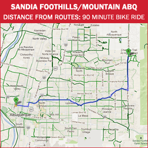 Routes Bicycle Rentals & Tours. Sandia Mountain and Foothills Albuquerque, New Mexico by bike.