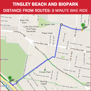 Routes Bicycle Rentals & Tours. Tingley Beach and the BioPark. Albuquerque, New Mexico by bike.